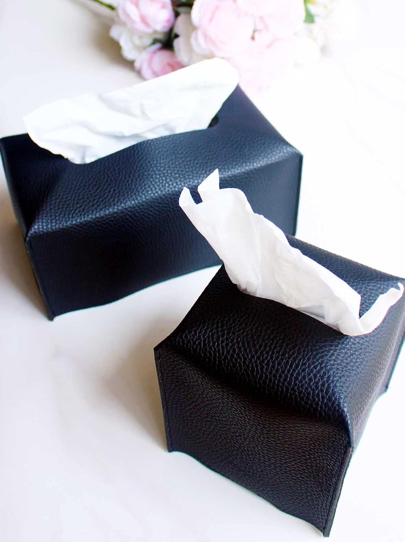 JESMINI Large Tissue Box Cover Rectangular – Plus Size Rectangle Tissue Box Holder with Bottom Belt [, Black] Modern Leather Long Tissue Holder for Bathroom/Car/Office Decor - Image 2